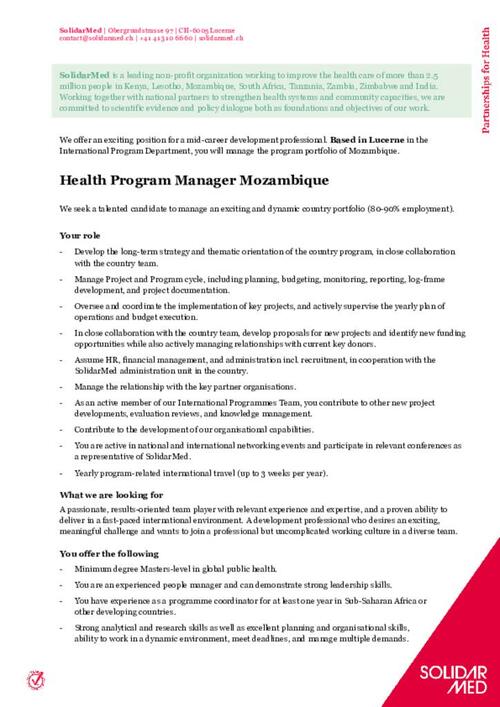 Health Program Manager Mozambique